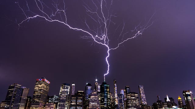 Backwards bolt: Watch as lightning heads skyward from NYC's World Trade Center
