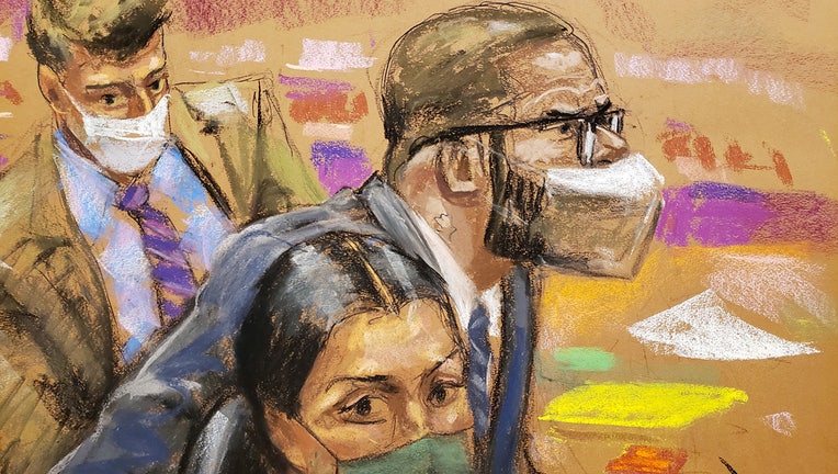 A sketch showing R. Kelly and his lawyers in court
