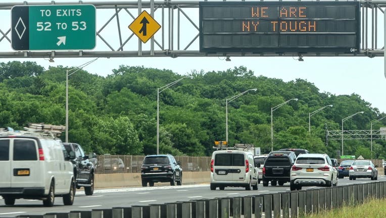 Traffic in the Eastbound lanes of the Long Island Expressway