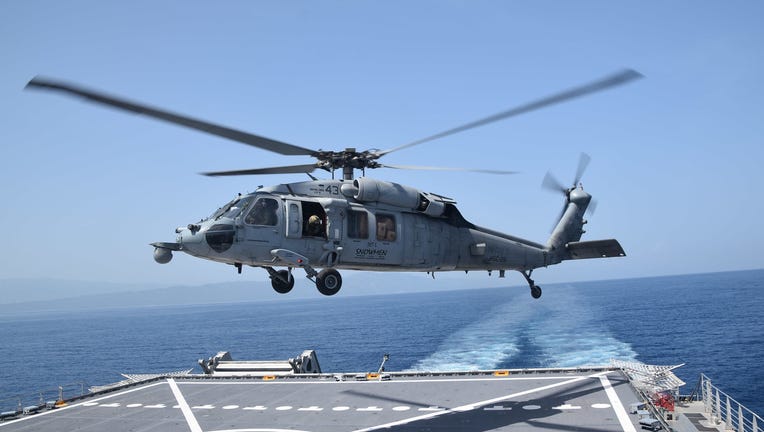 FILE - CARIBBEAN SEA (Aug. 28, 2021) An MH-60S Sea Hawk helicopter. 