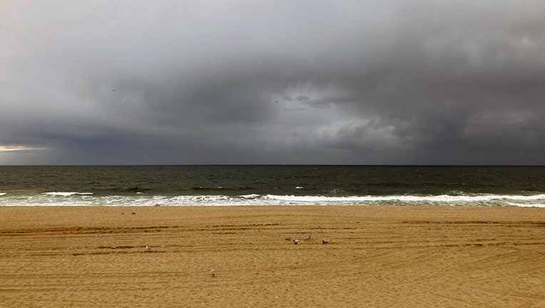 An empty beach on a cloudy day