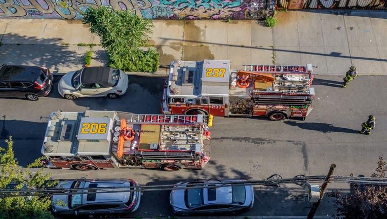 The New York City Fire Department - FDNY responding to a fire emergency in Bushwick. 