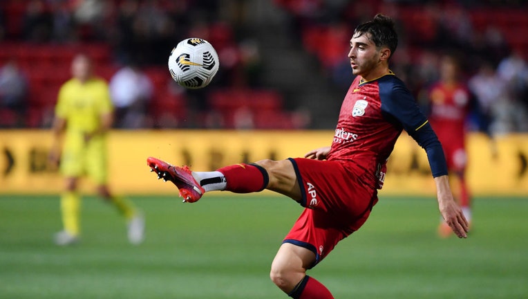 ADELAIDE, AUSTRALIA - MAY 07: Joshua Cavallo of Adelaide United during the A-League match between Adelaide United and Wellington Phoenix at Coopers Stadium, on May 07, 2021, in Adelaide, Australia.