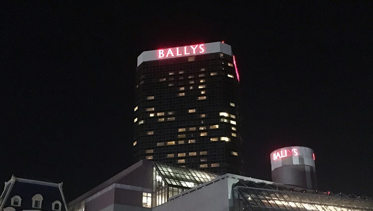 Facade of Bally's hotel and casino seen at night