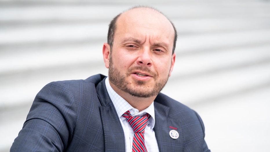 Rep. Andrew Garbarino, R-N.Y., speaks with Roll Call on the House steps at the Capitol on Friday, July 30, 2021.