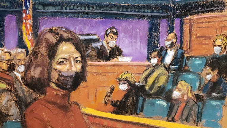 Some members of the jury in the sex trafficking trial of Ghislaine Maxwell in the background. (Jane Rosenberg)