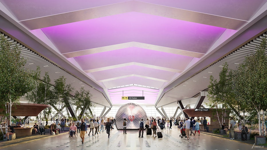 This rendering shows an interior view of the New Terminal One's departures hall. (Credit: PANYNJ)
