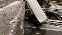 Tractor-trailer falls from icy North Carolina overpass after driver loses control