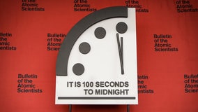 Doomsday Clock at 100 seconds to midnight on its 75th anniversary