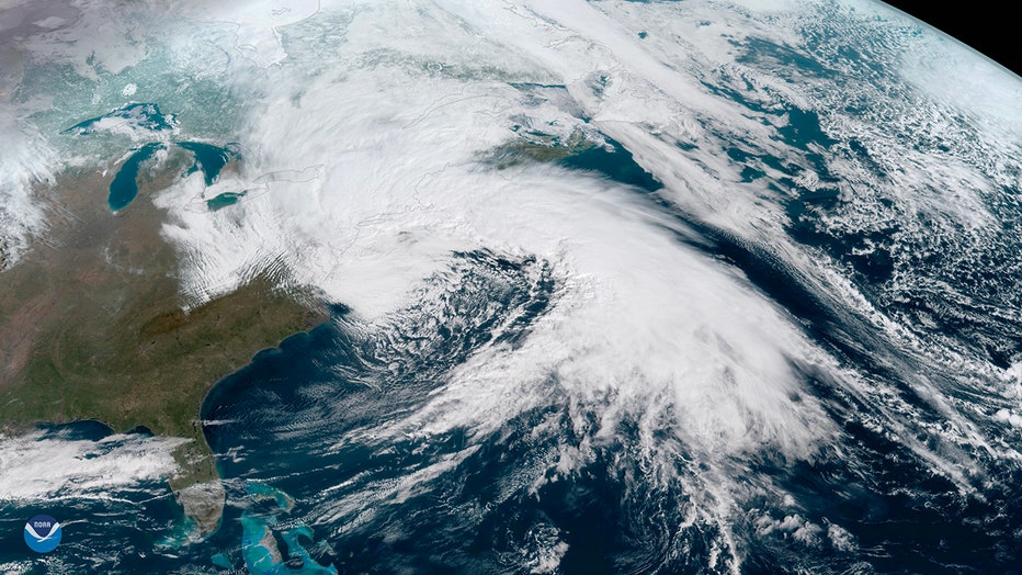 Satellite image of massive storm system over eastern US