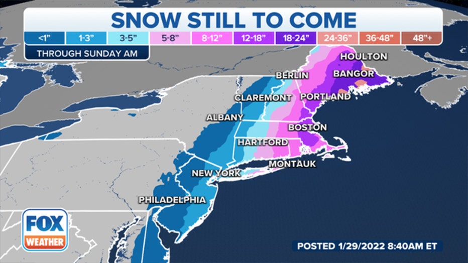 Updated snowfall forecast for Northeast still to come