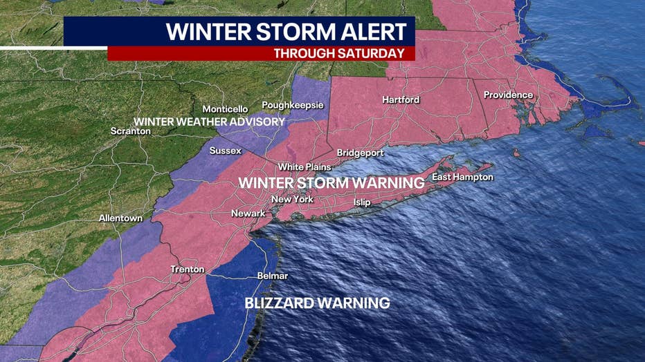 Winter storm watches and warnings are posted across the New York City metro region.
