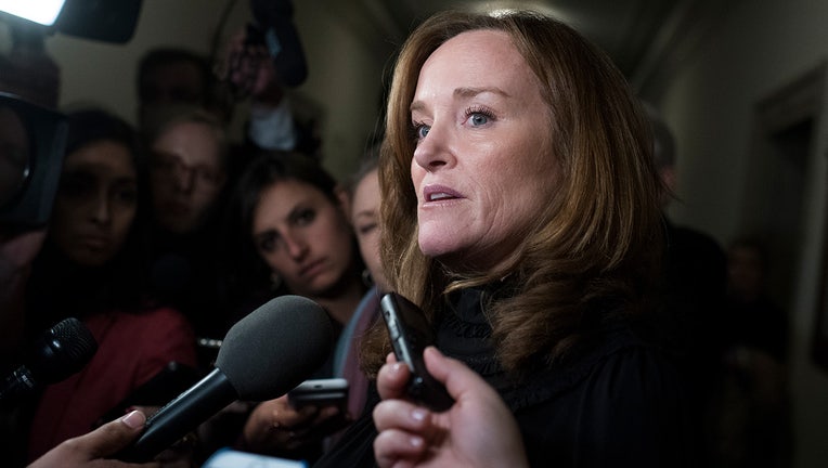 Rep. Kathleen Rice, D-N.Y, talks with reporters outside the House Democrats' leadership elections in Longworth Building on November 28, 2018. (Photo By Tom Williams/CQ Roll Call)