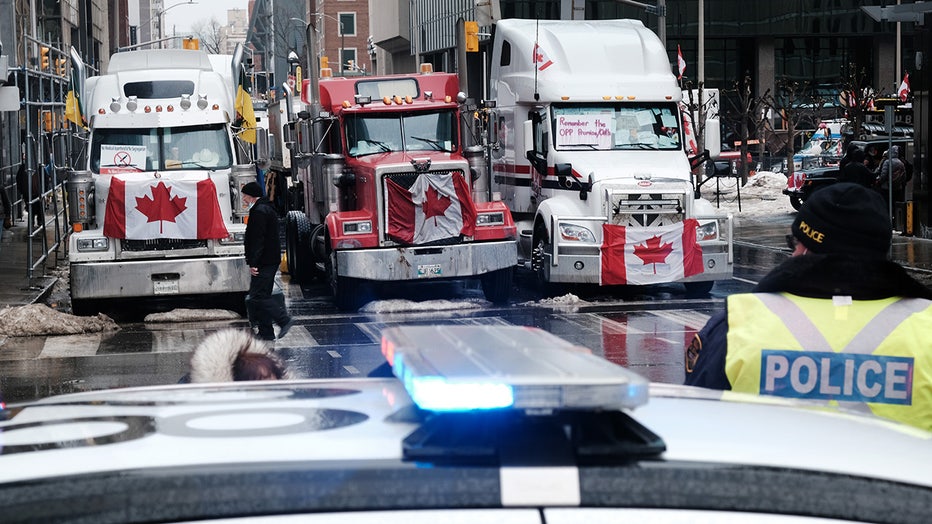 Canadian Protesters Continue Ongoing Demonstration In Country's Capital Over Government Handling Of Covid Measures