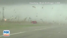 Video shows red truck driving through tornado in central Texas