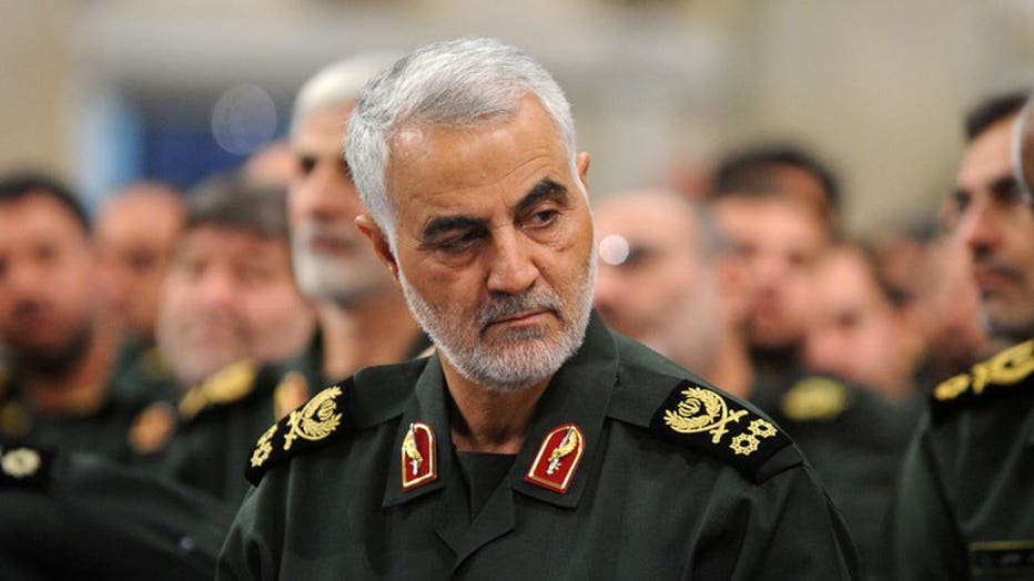 Iranian Quds Force commander Qassem Soleimani attends Iranian supreme leader Ayatollah Ali Khamenei's (not seen) meeting with the Islamic Revolution Guards Corps (IRGC) in Tehran, Iran. (Photo by Pool / Press Office of Iranian Supreme Leader/Anadolu