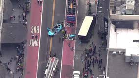 Car, bus, truck crash in front of Macy's in Manhattan