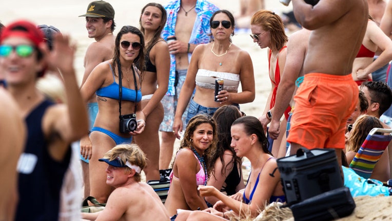 Beachgoers on Nantucket Island in Nantucket, MA on July 4, 2020.