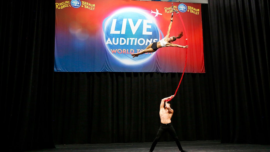 Husband and wife duo, Denis and Jillian Bazhenov of Ukraine, audition in Las Vegas. (Feld Entertainment)