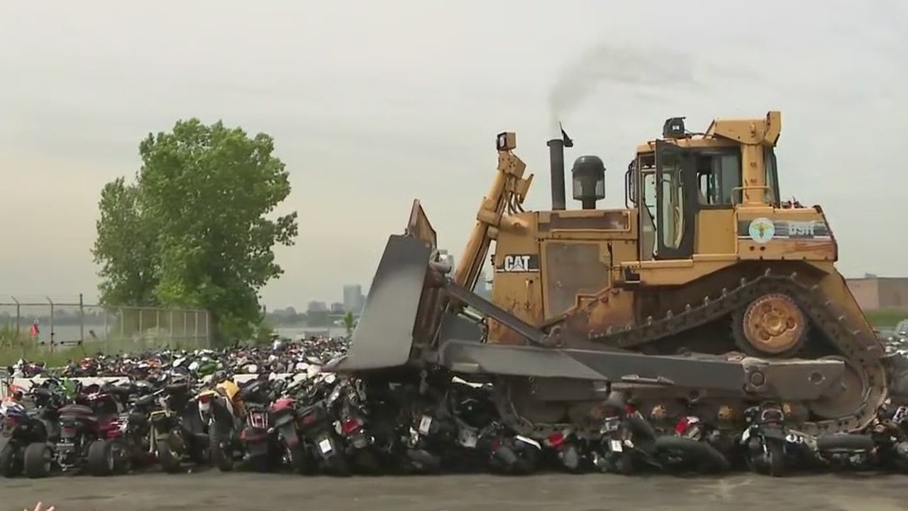 Bulldozed: Dozens of illegal motorcycles crushed in Brooklyn | FOX