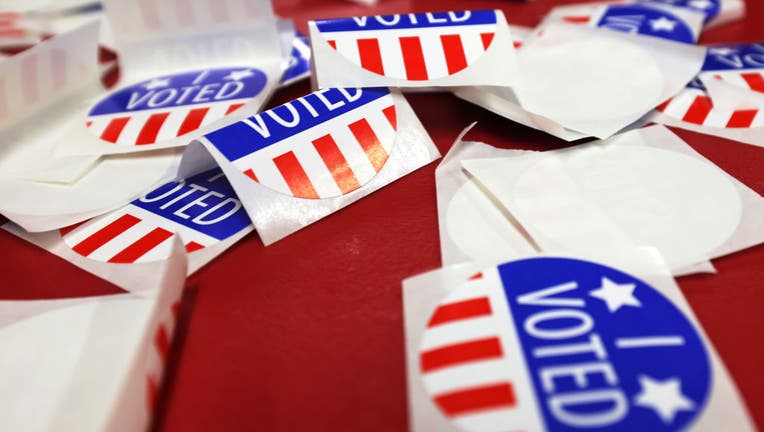 FILE IMAGE - "I Voted" stickers are seen on a table during the Midterm Primary Election Day at Engine Company No. 2 Firehouse on June 7, 2022, in Hoboken, New Jersey. (Photo by Michael M. Santiago/Getty Images)