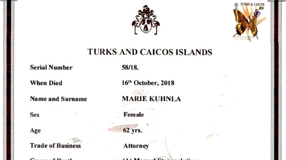 A screen grab of Kuhnla's Turks and Caicos death certificate. (Nassau County Clerk)