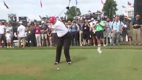 Video: Donald Trump tees off at Bedminster for start of LIV Golf tournament