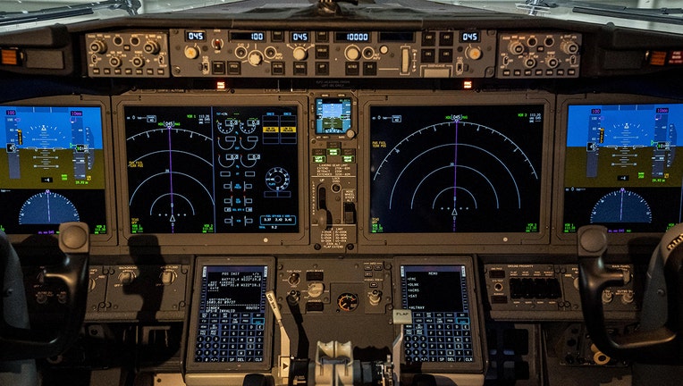 Touchscreen controls inside the cockpit of an Alaska Airlines Boeing 737-9 aircraft. (David Ryder/Bloomberg via Getty Images)