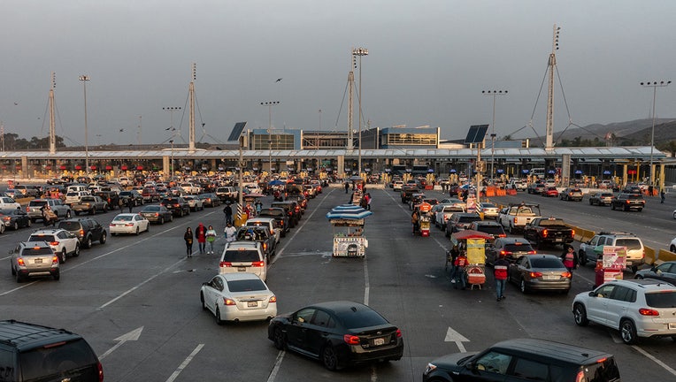 Vehicles are expected to cross the San Isidro port in Tijuana, Mexico on Monday, November 8, 2021.  (Cesar Rodriguez / Bloomberg in Getty Images)