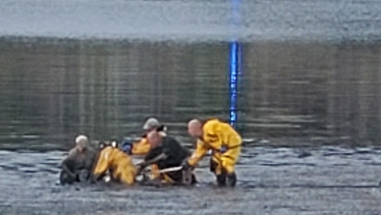 A man stuck in the mud was rescued by Centerport firefighters.