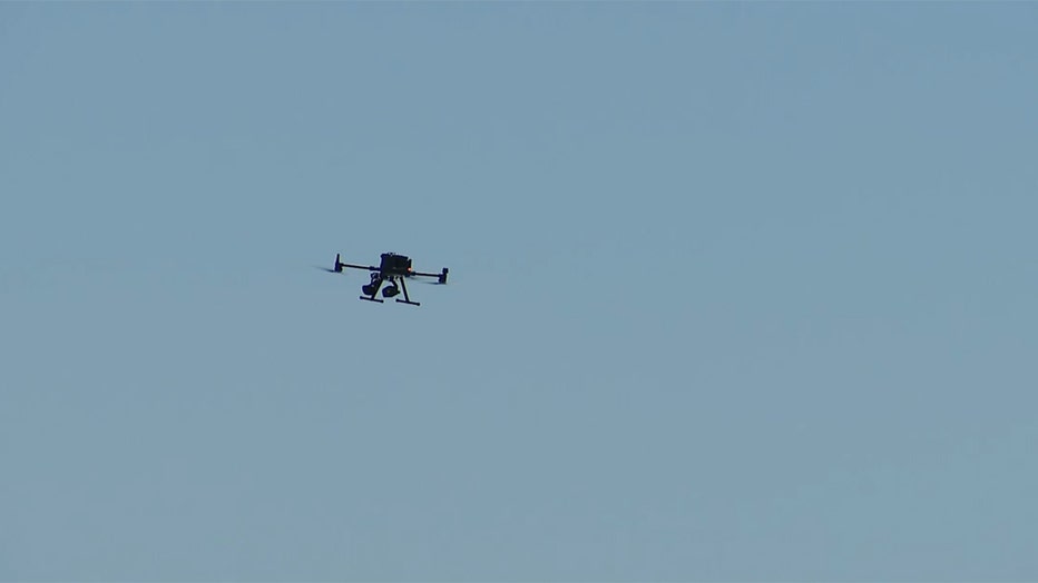 Aerial drone against a blue sky 