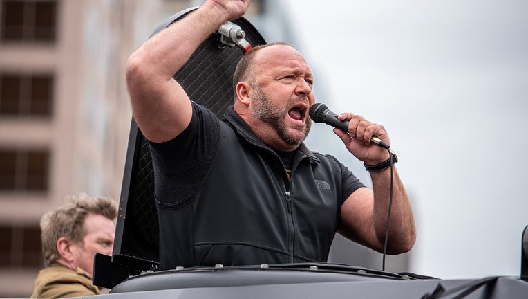 Infowars host Alex Jones at the Texas State Capital building on April 18, 2020 in Austin. (Photo by Sergio Flores/Getty Images)