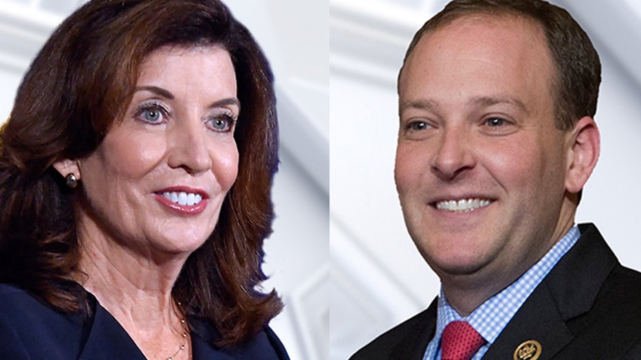 Headshots of Gov. Kathy Hochul and Rep. Lee Zeldin