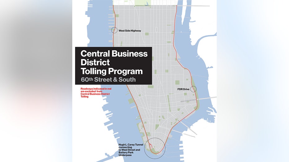 A map showing part of Manhattan