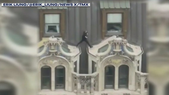 Video:  Mystery NYC rooftop jumper hops between awnings of building