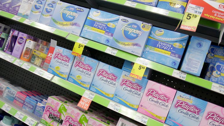 64080b23-Feminine hygiene products for sale at CVS Pharmacy.