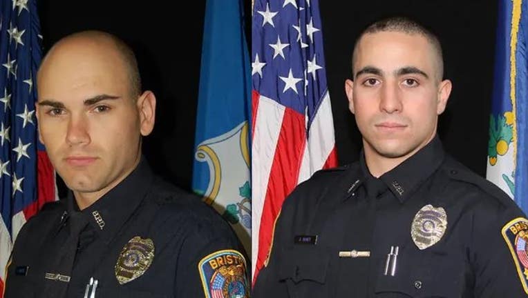 Sgt. Dustin Demonte (left) and Officer Alex Hamzy (R) of the Bristol, Connecticut, Police Department were killed on Oct. 12, 2022, in what authorities believe was an ambush. (Credit: Provided)