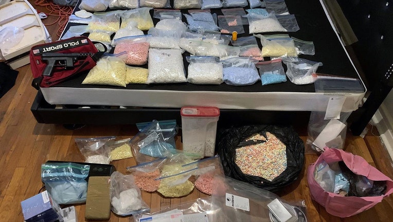Approximately 300,000 "rainbow fentanyl" pills and 20 pounds of powdered fentanyl were seized in the Bronx. (NYC Special Narcotics Prosecutor)