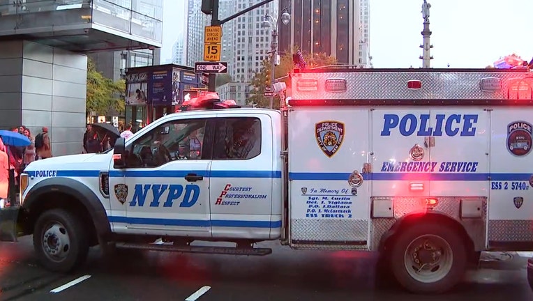 A police truck with lights flashing
