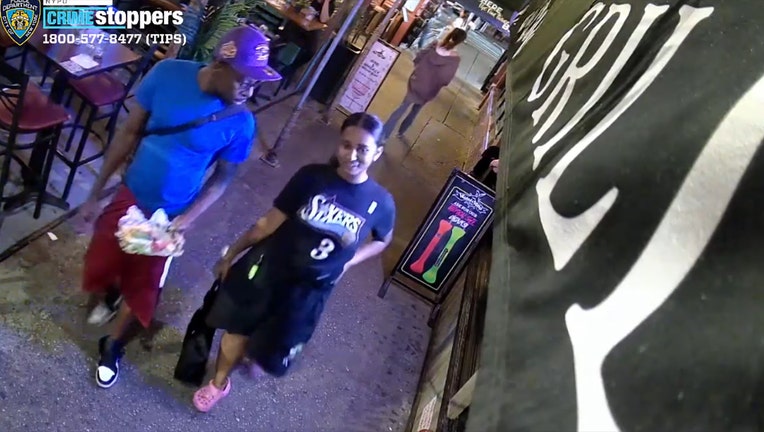 The NYPD is looking for two people who attacked a woman to rob her through her phone.