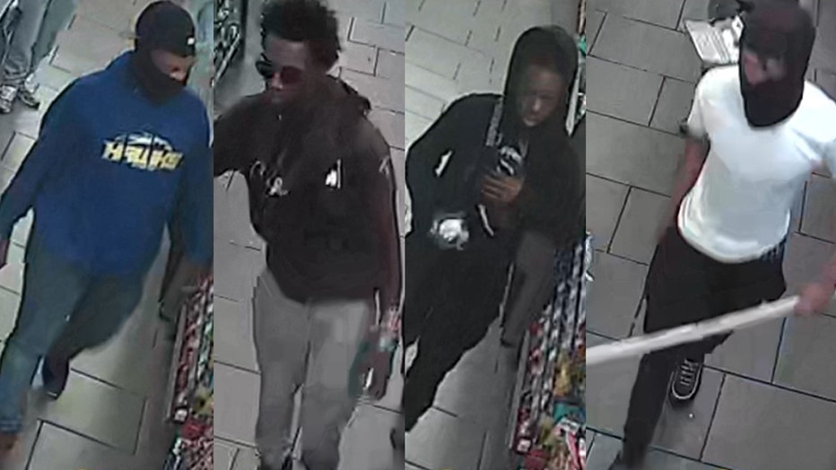 The group robbed the 7-Eleven and threw eggs at an employee, according to the NYPD.