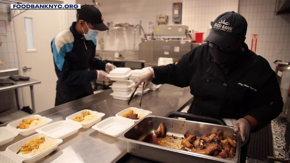 Food Bank for New York City cooks prepare meals in a kitchen