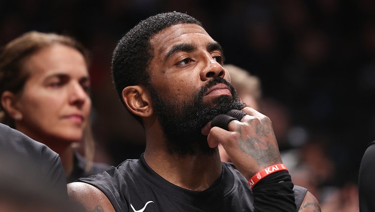 Kyrie Irving of the Brooklyn Nets on the bench