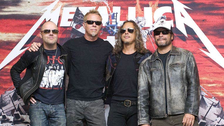 Lars Ulrich (L), James Hetfield (CL),Kirk Hammett (CR) and Robert Trujillo of Metallica are shown in a file photo from 2012. (Photo by Angel Delgado/Clasos.com/LatinContent via Getty Images)