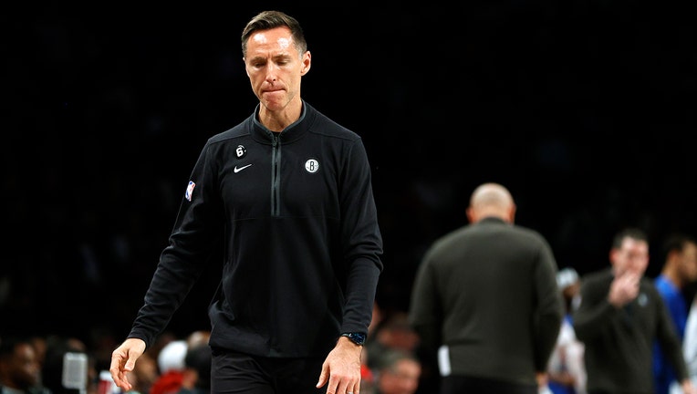 Head coach Steve Nash of the Brooklyn Nets reacts during the first half against the Dallas Mavericks at Barclays Center on October 27, 2022 in Brooklyn. (Photo by Sarah Stier/Getty Image