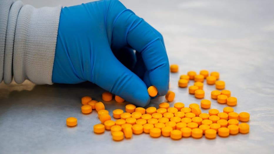 FILE - A Drug Enforcement Administration (DEA) chemist checks confiscated powder containing fentanyl at the DEA Northeast Regional Laboratory on October 8, 2019 in New York.