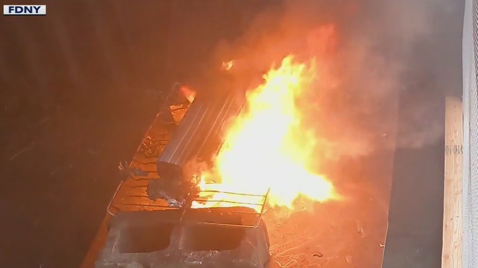 Bright flames from a lithium-ion battery fire