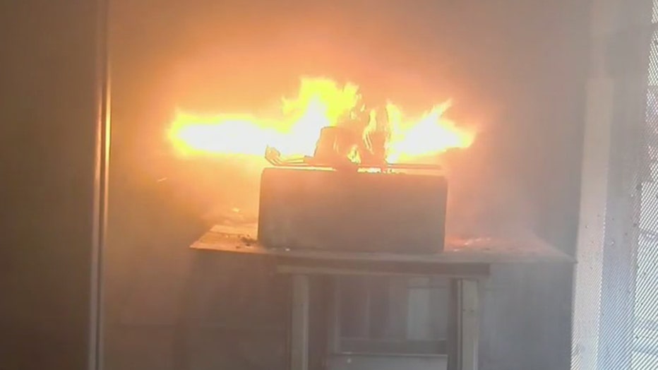 Bright flames from a lithium-ion battery fire
