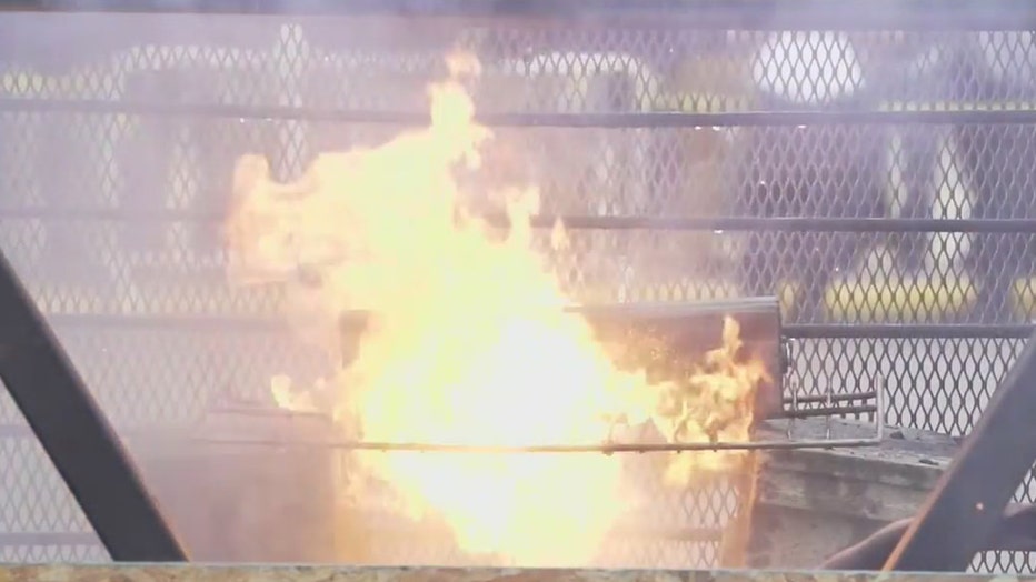 Bright flames from a lithium-ion battery fire