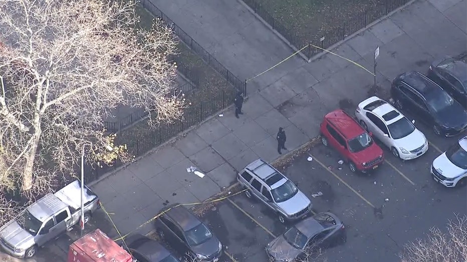 Aerial view of a crime scene on a street in Bronx
